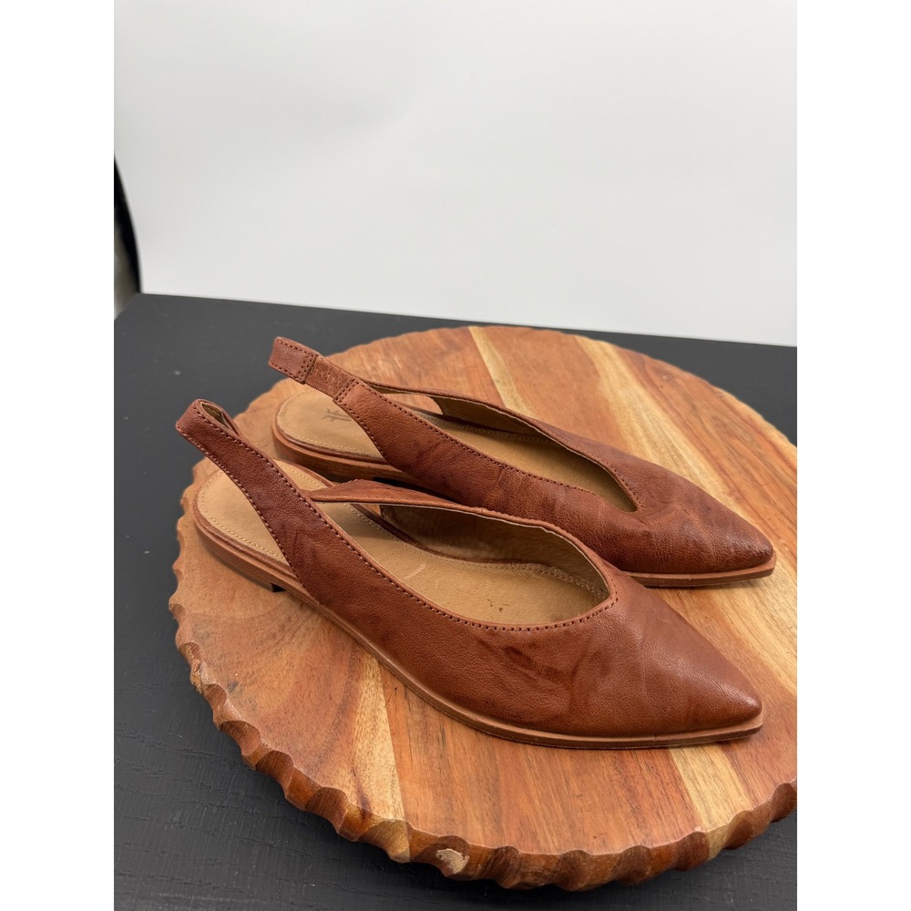 Frye Kenzie Slingback Flat Women 7 Cognac Brown Leather Pointed Toe Shoes